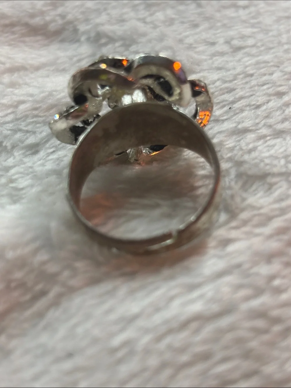 Crystal Flower Statement Ring - Silver Tone